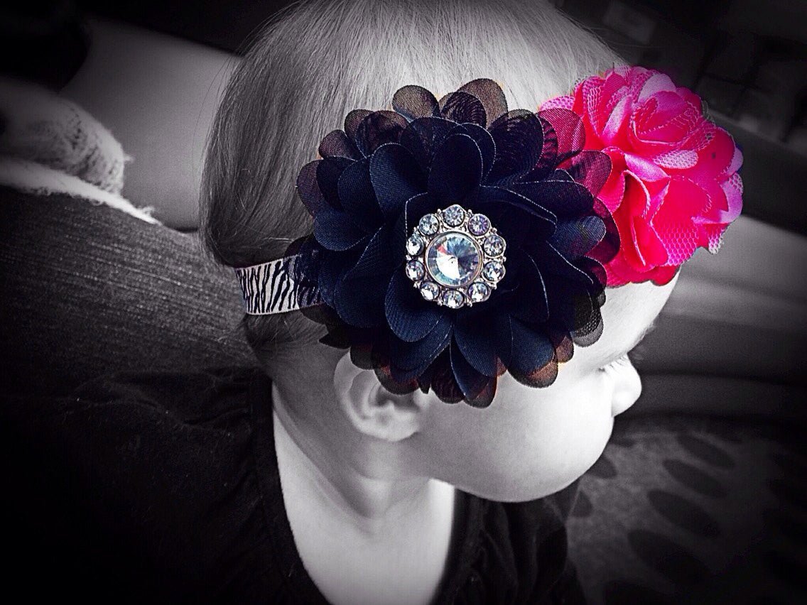 Zebra, Black and Hot Pink Headband - Squishy Cheeks