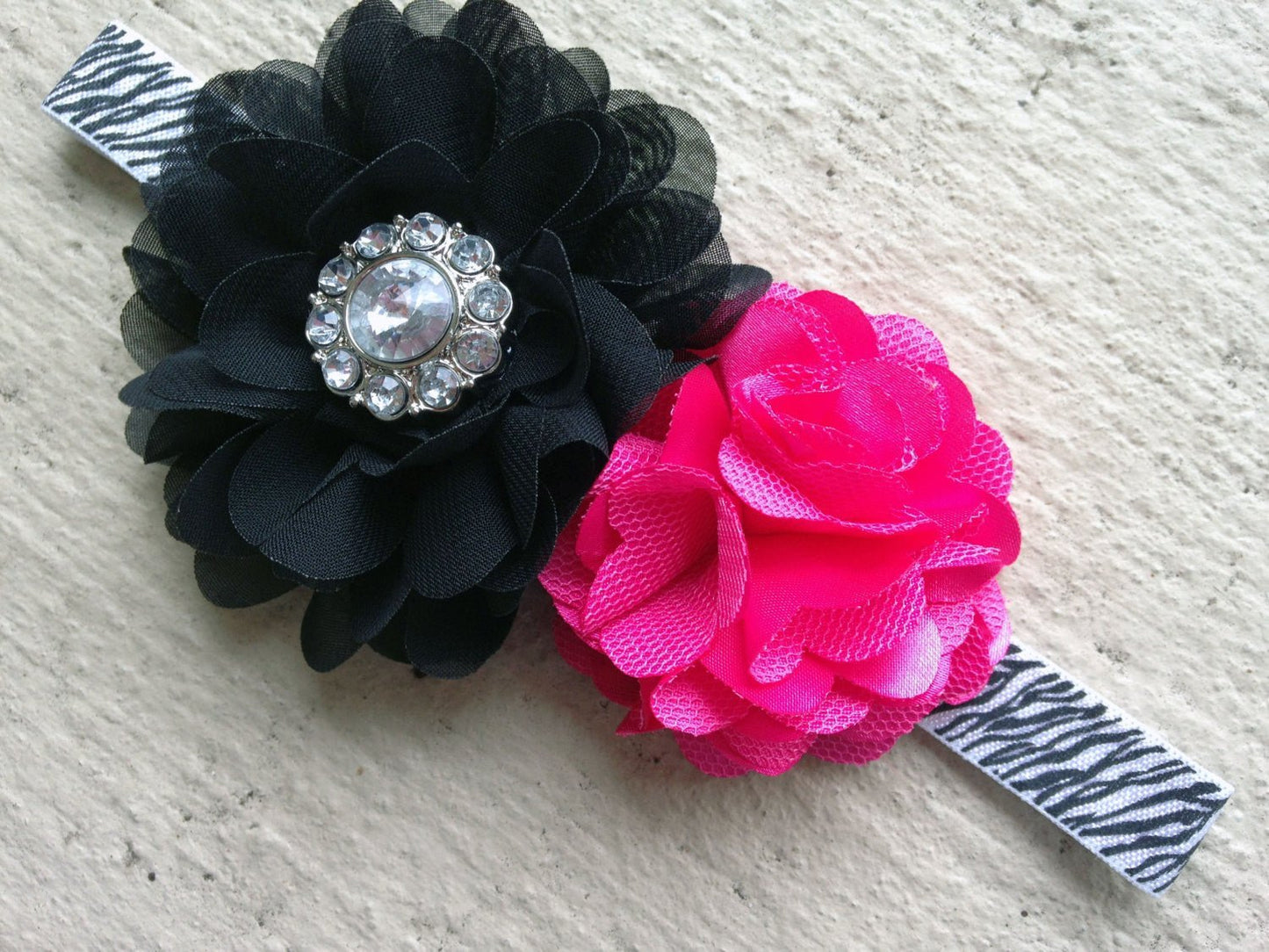 Zebra, Black and Hot Pink Headband - Squishy Cheeks