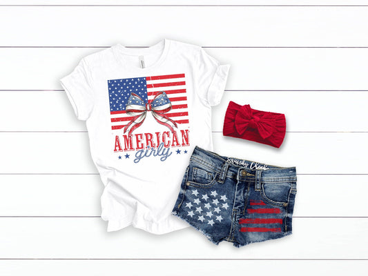 American Girly Coquette 4th of July Kids Shirt Outfit Red White Blue Patriotic Shirt Fourth of July - Squishy Cheeks