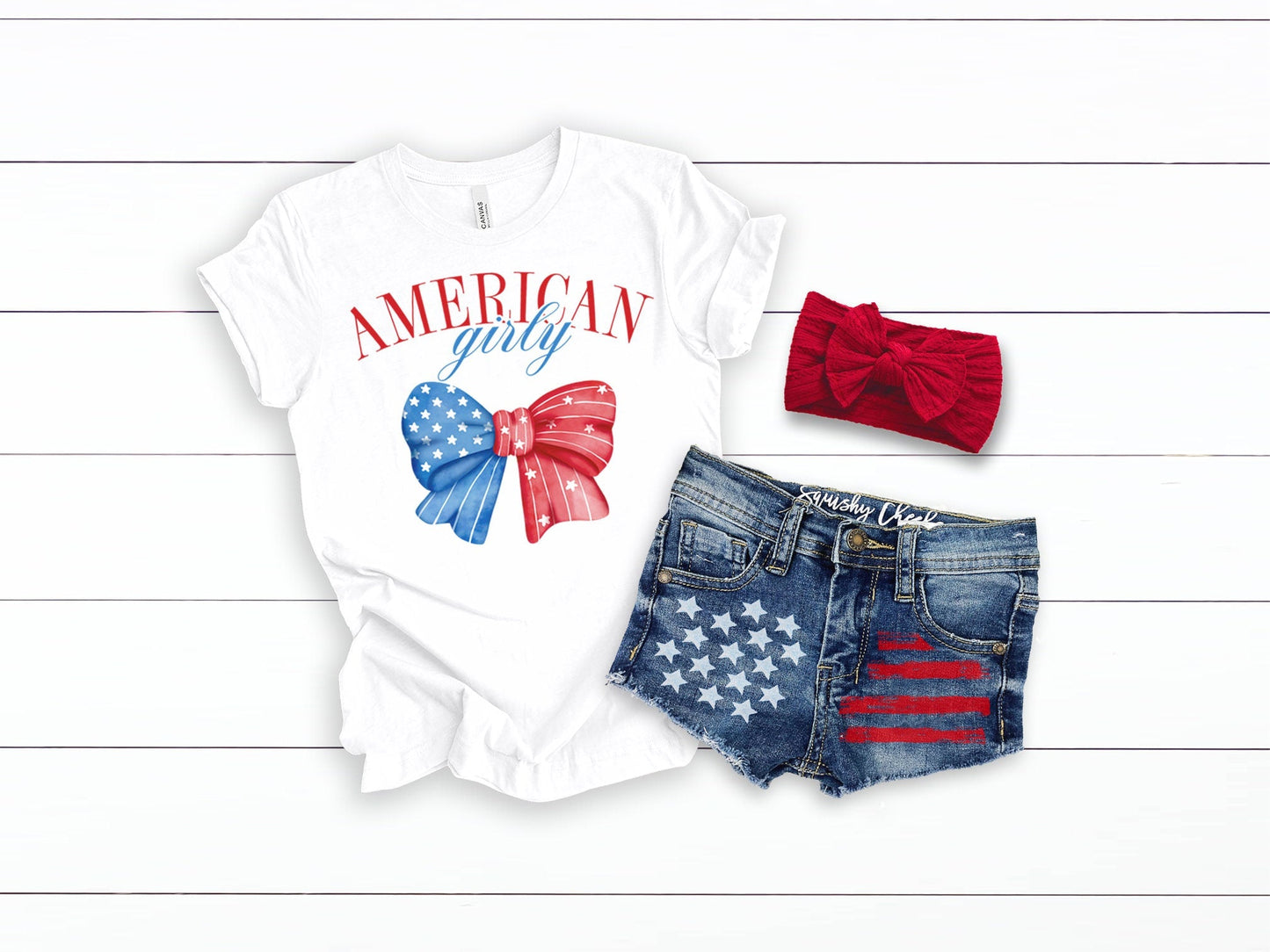 American Girly Coquette 4th of July Kids Shirt Outfit Red White Blue Patriotic Shirt Fourth of July - Squishy Cheeks