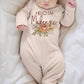 Baby Girl Floral Gown, Custom Vintage Floral Baby Newborn Gown W/ Name, Gift Set - Squishy Cheeks