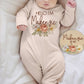 Baby Girl Floral Gown, Custom Vintage Floral Baby Newborn Gown W/ Name, Gift Set - Squishy Cheeks