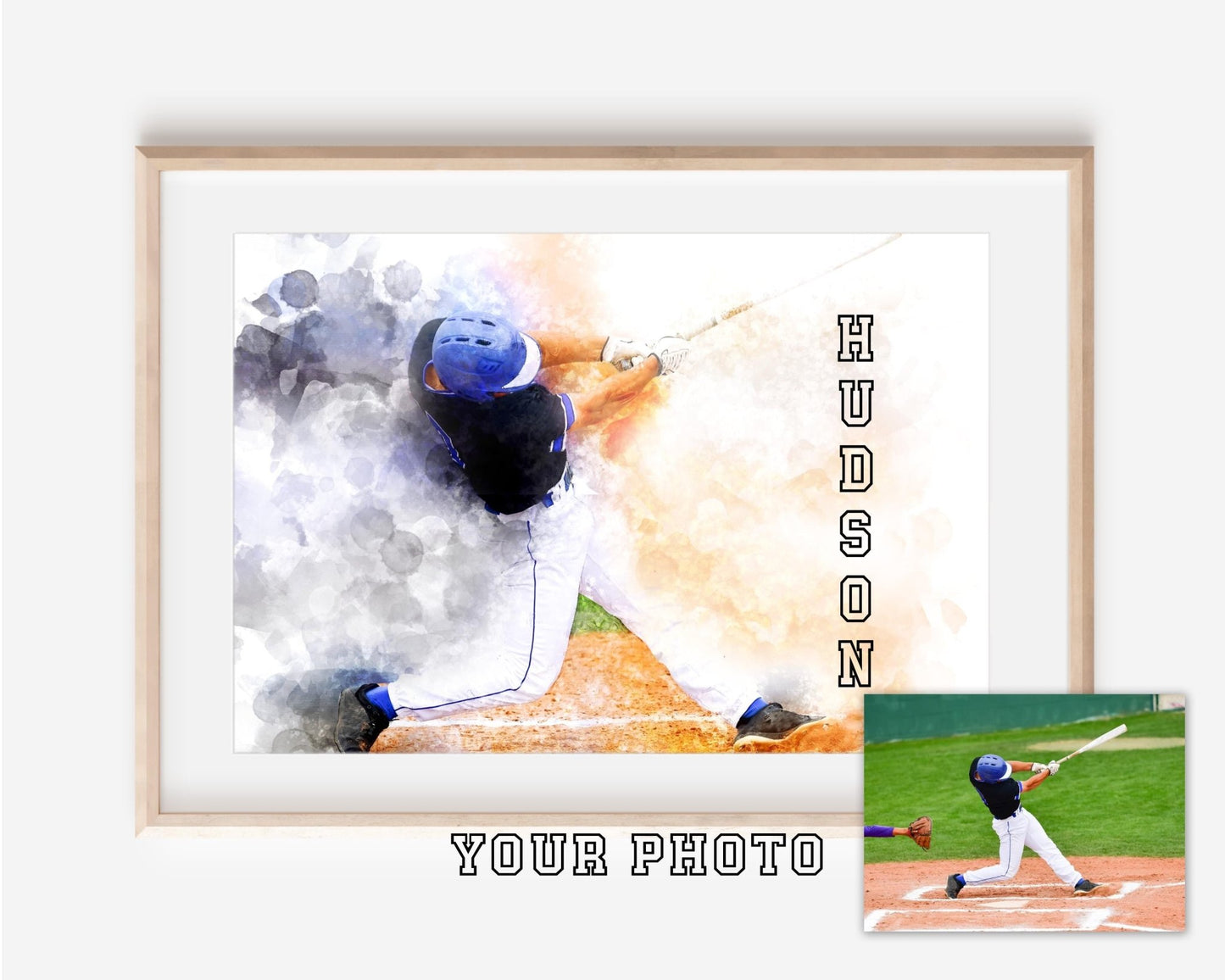 Baseball Player Personalized Gift, Custom Watercolor Art Photo, Digital Download - Squishy Cheeks