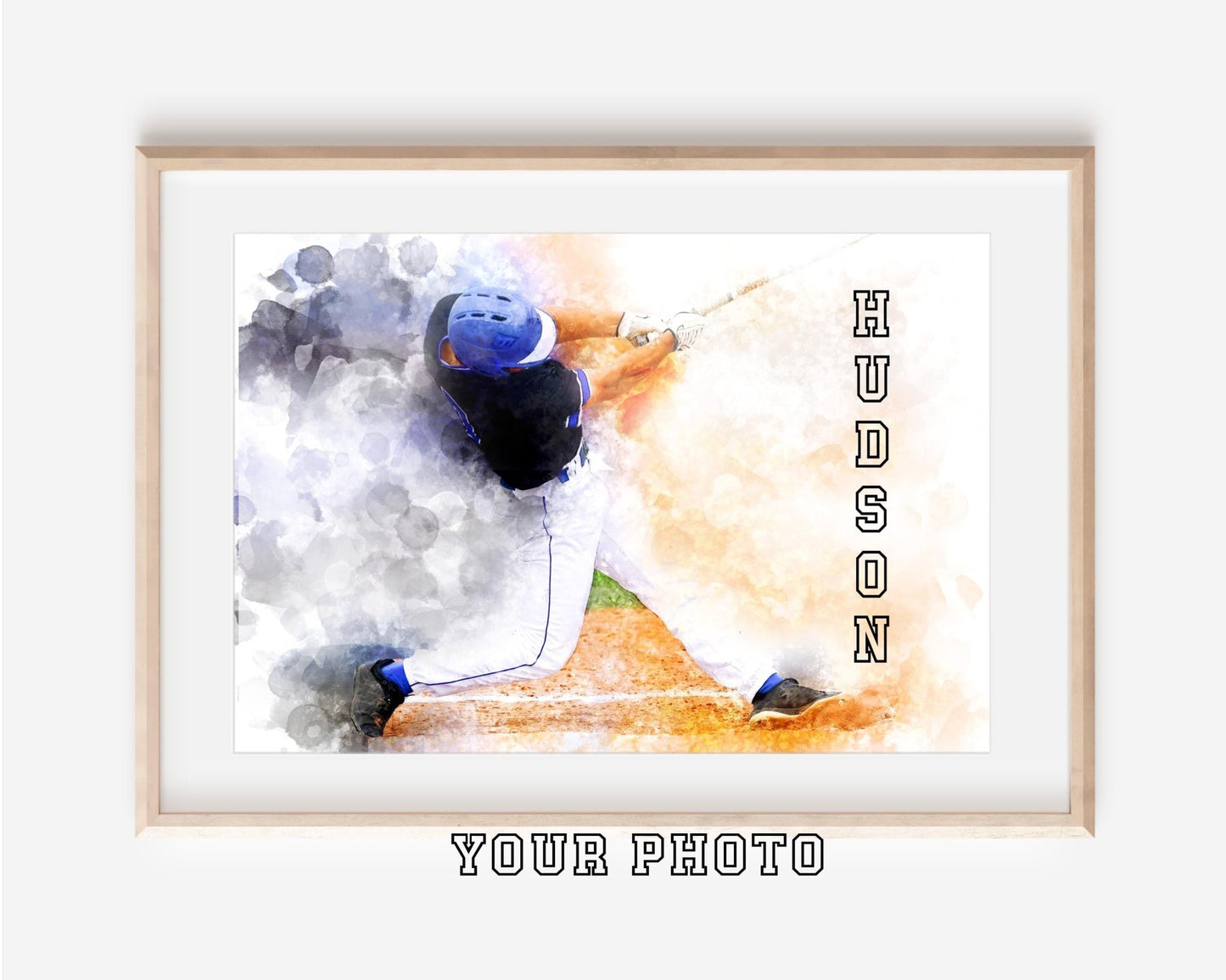 Baseball Player Personalized Gift, Custom Watercolor Art Photo, Digital Download - Squishy Cheeks