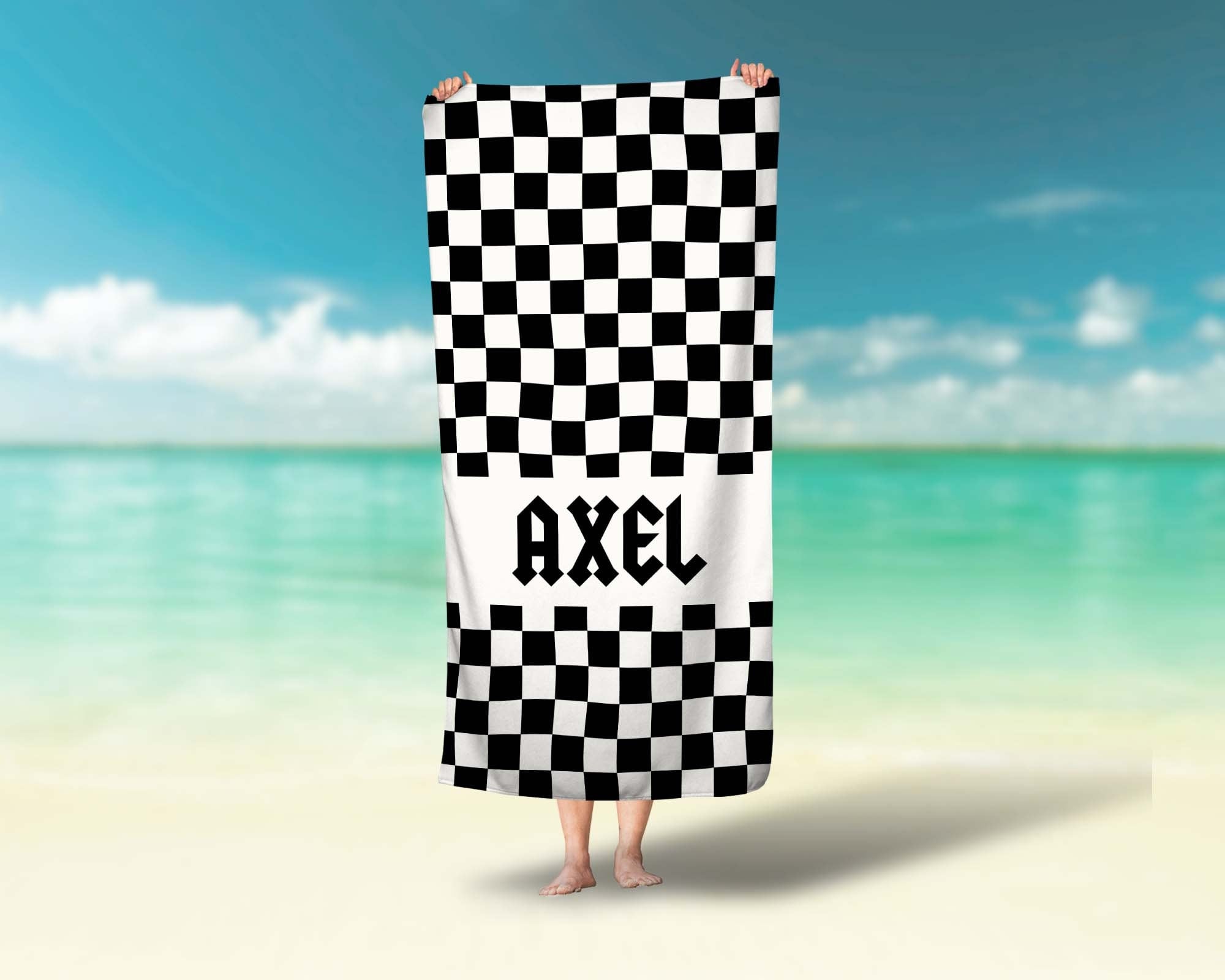 Towel For Rapper Black Checkered Custom Name Rocker Towel Personalized Beach Towel Boys ...