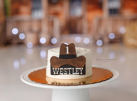 Cowboy Hat Cake Topper, First Birthday Personalized Western Topper, 1st Birthday - Squishy Cheeks