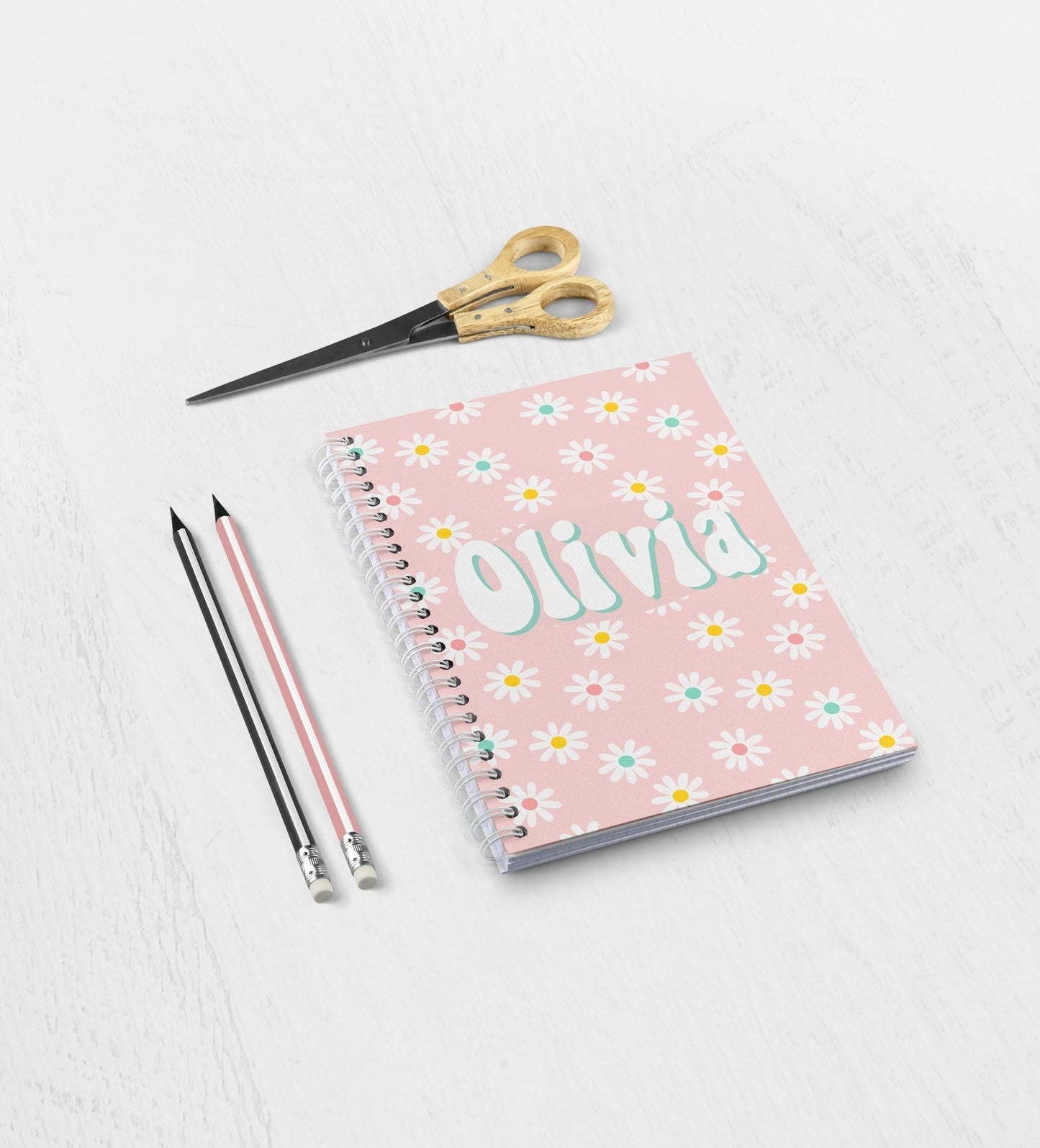 Daisy Print Custom Name Notebook Girls Personalized Daisy Notebook School Supplies - Squishy Cheeks