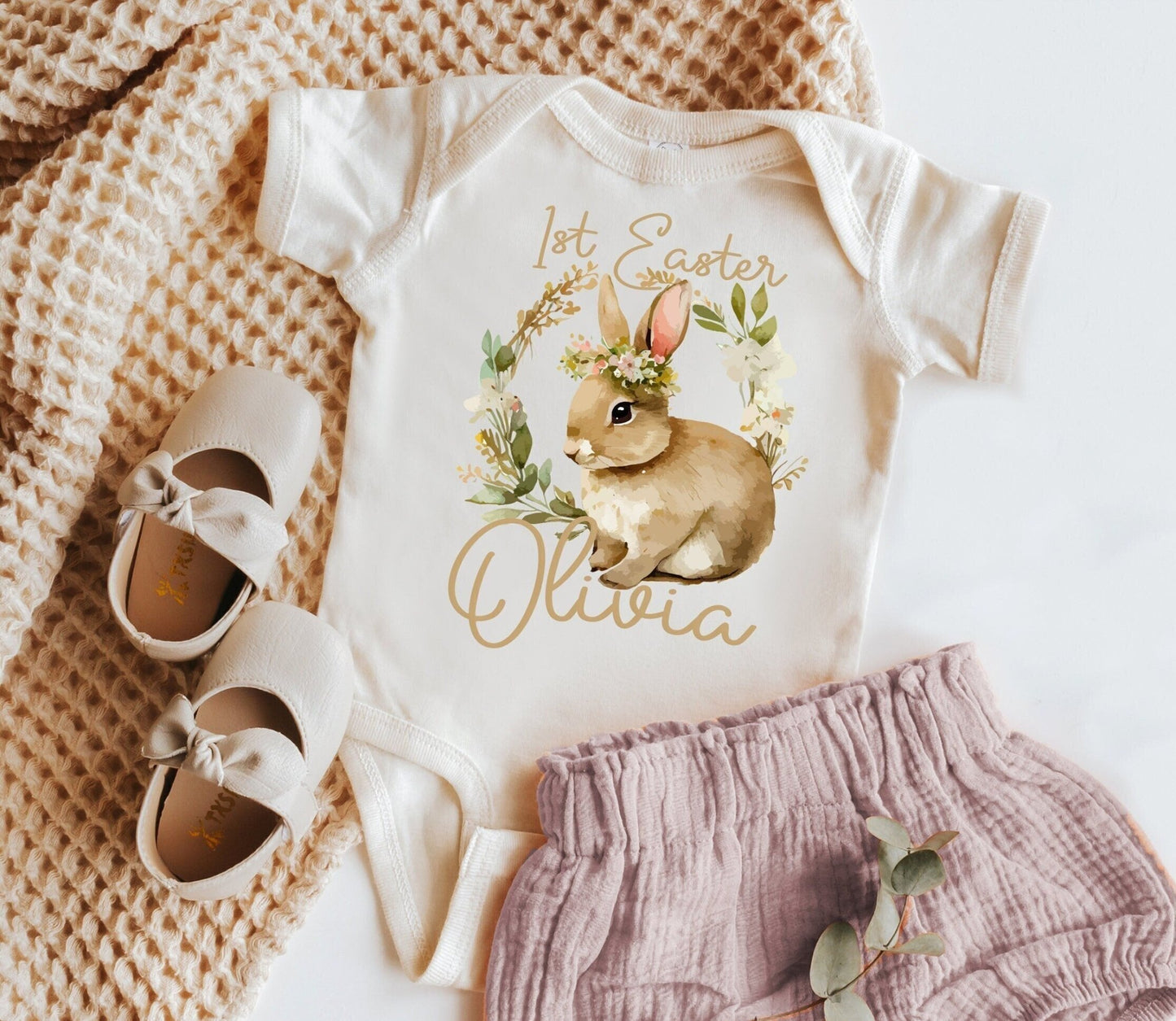 First Easter Outfit Baby Girl 1st Easter Bodysuit Watercolor Easter Bubble Romper Easter Sweatsuit Baby Toddler - Squishy Cheeks