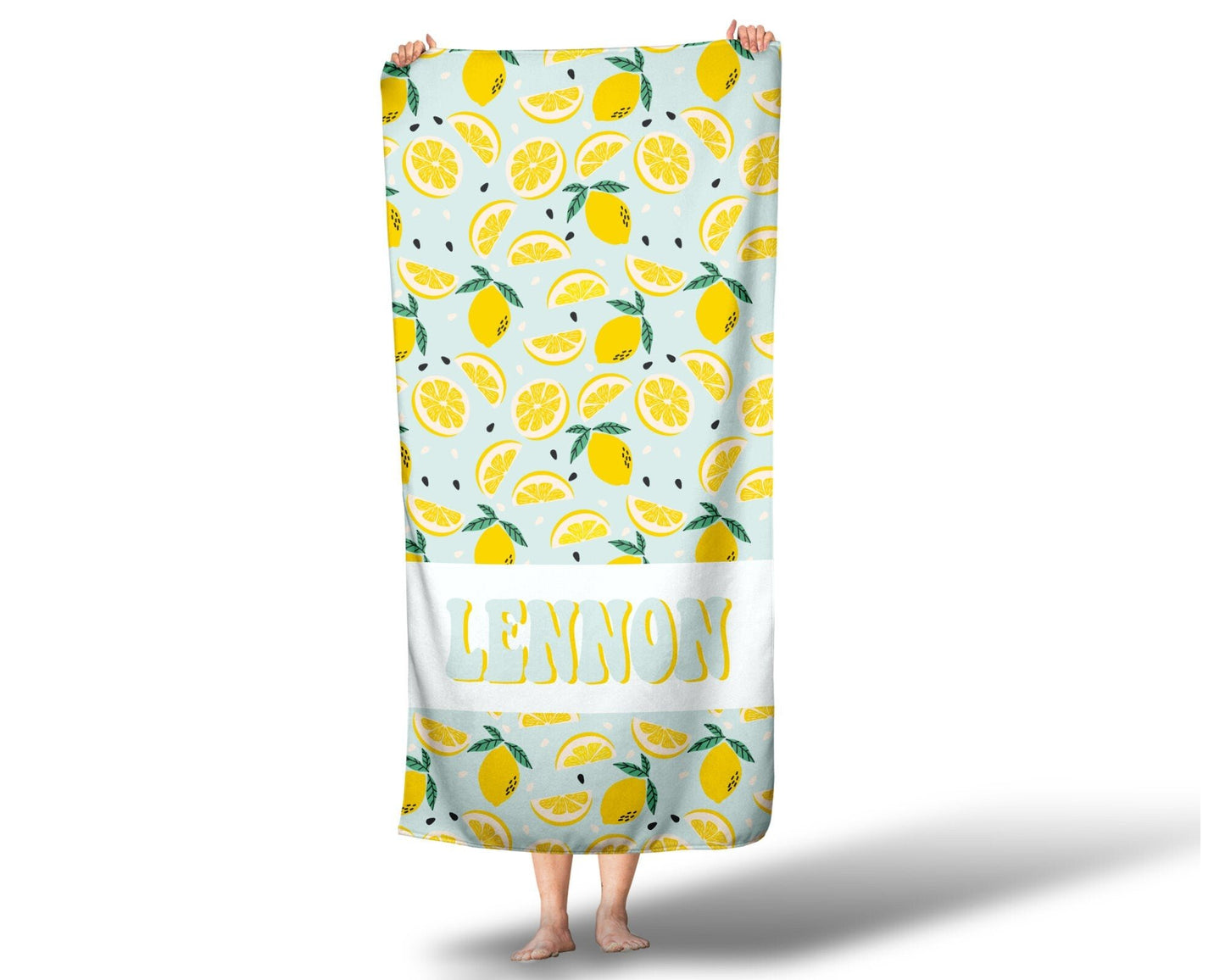 Girls Lemon Personalized Beach Towel, Retro Custom Beach Towel, Custom Children's Pool Towel Bathing Towel with name - Squishy Cheeks