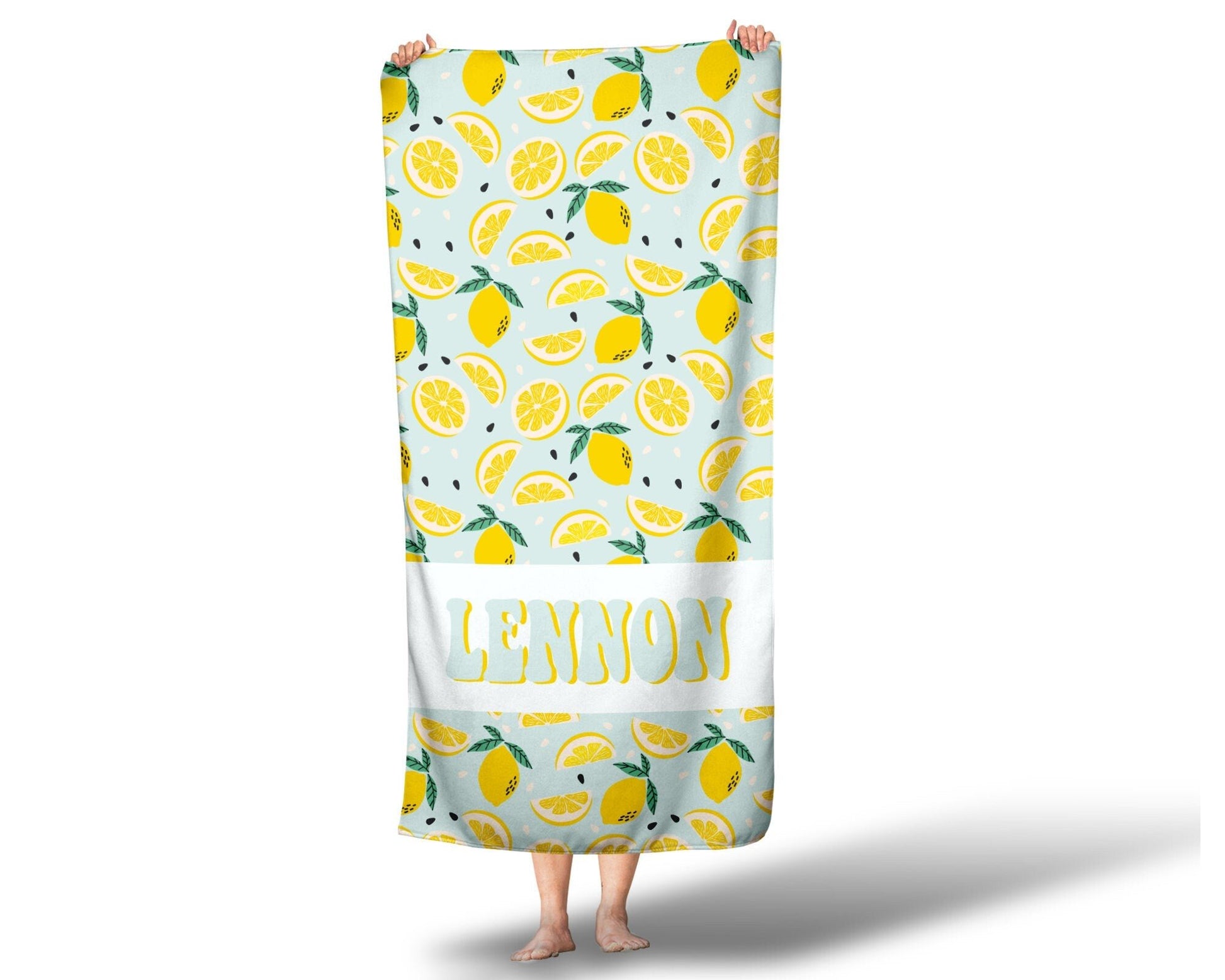 Girls Lemon Personalized Beach Towel, Retro Custom Beach Towel, Custom Children's Pool Towel Bathing Towel with name - Squishy Cheeks