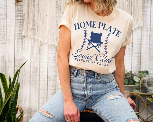 Home Plate Social Club Baseball Mom Shirt Game Day Mom Tee Shirt - Squishy Cheeks