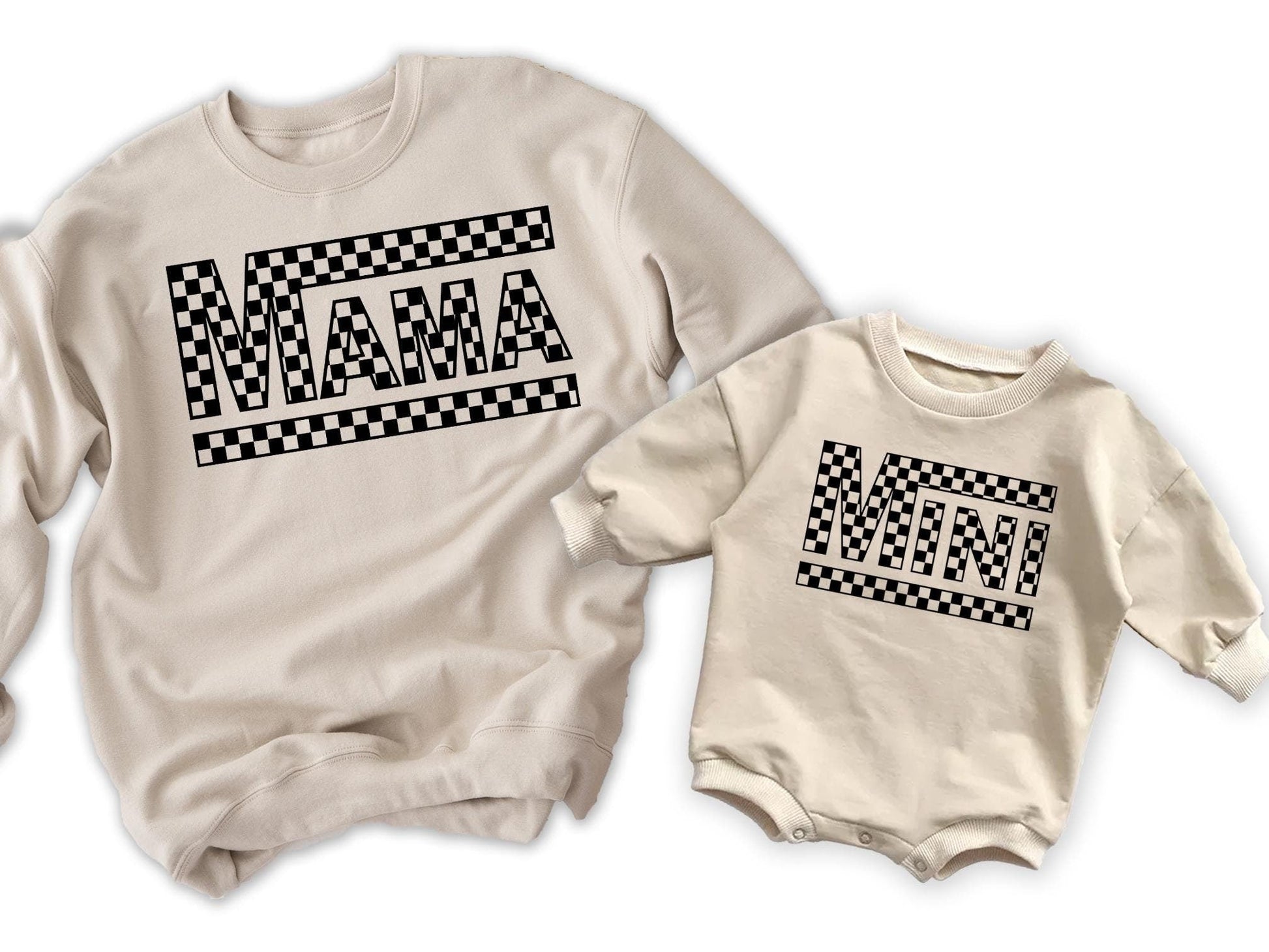 Mama Mini Checkered Boy Rocker Matching Mom Kids Sweatshirts Mommy and Me Shirts - Squishy Cheeks