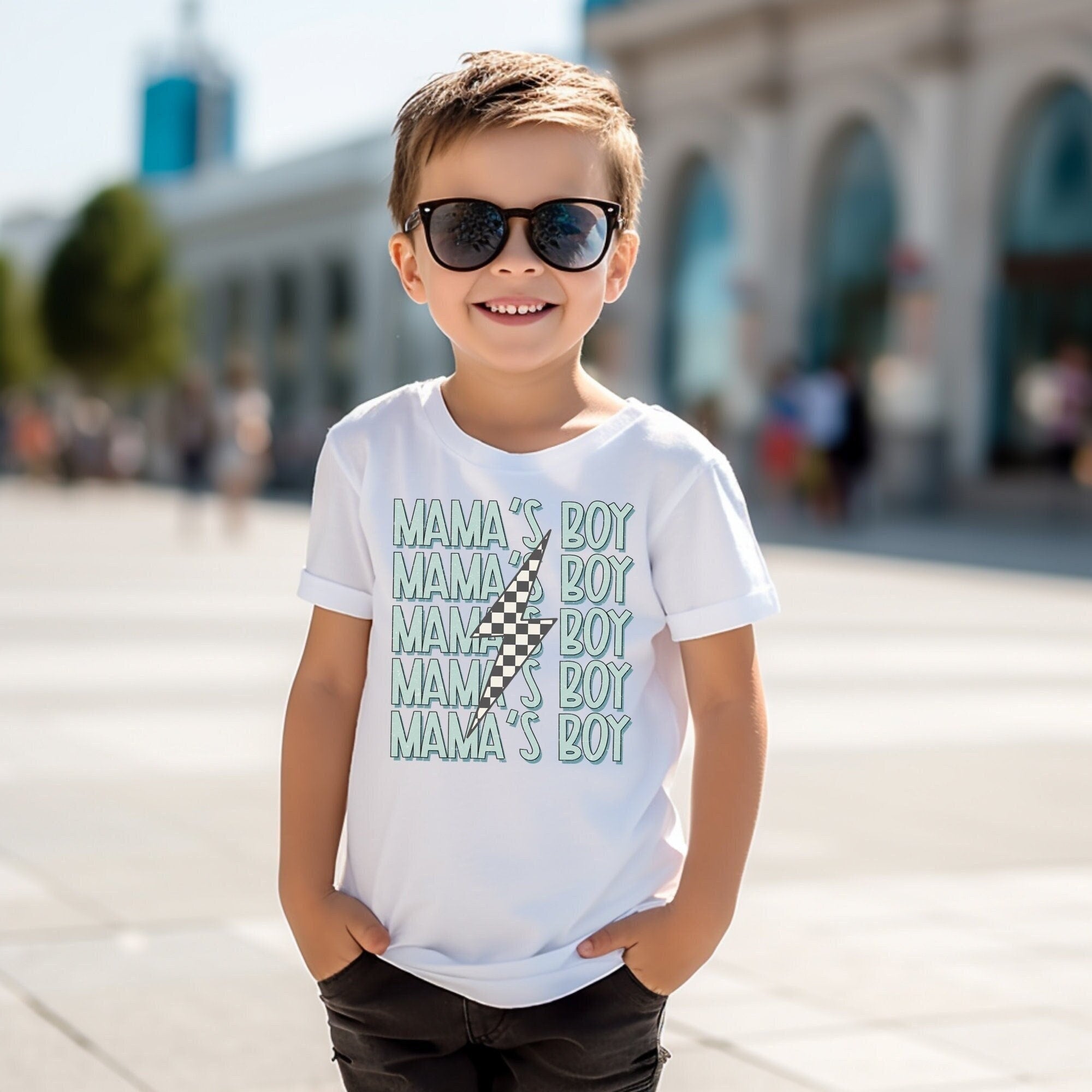 Mamas Boy Funny Retro Shirt Checkered Skater Little Boy Mommy and Me S Squishy Cheeks