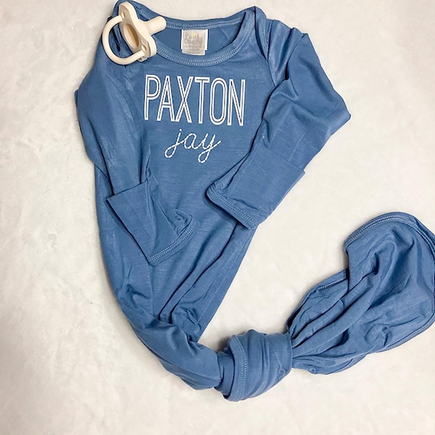 New Baby Boy Outfit Bamboo Personalized Knotted Gown Baby Gift Set Baby Shower Gift FAST SHIPPING - Squishy Cheeks