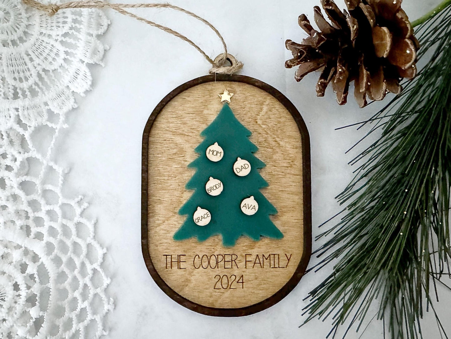 Personalized Family Christmas Tree Ornament Yearly 2024 - Squishy Cheeks