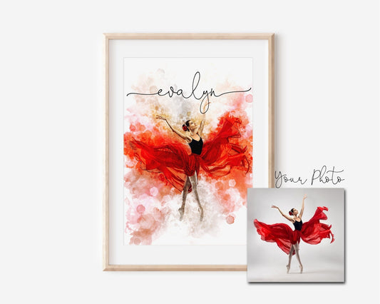 Personalized Gift for Dancer Custom Watercolor Dancer Art Photo Digital Download - Squishy Cheeks