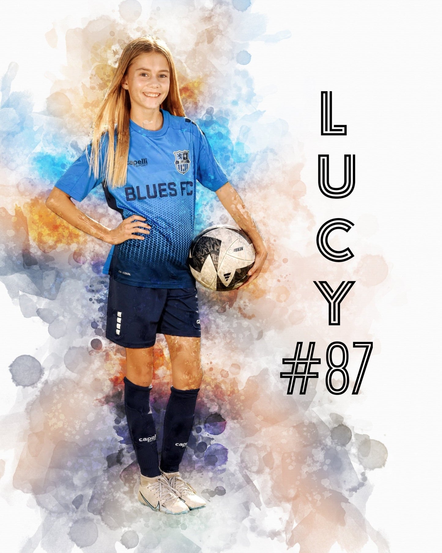 Personalized Gift for Soccer Player Custom Watercolor Soccer Art Photo Digital Download - Squishy Cheeks