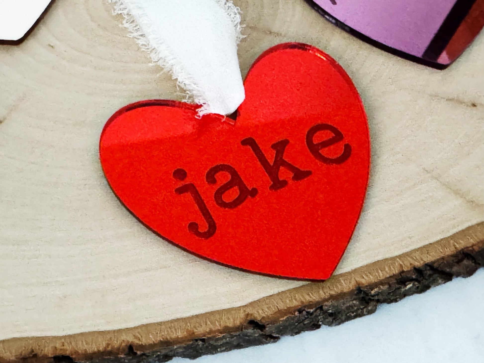 Personalized Heart Name Tag, Valentines Day Ornament, Mirror Heart Gift Bag Tag - Squishy Cheeks
