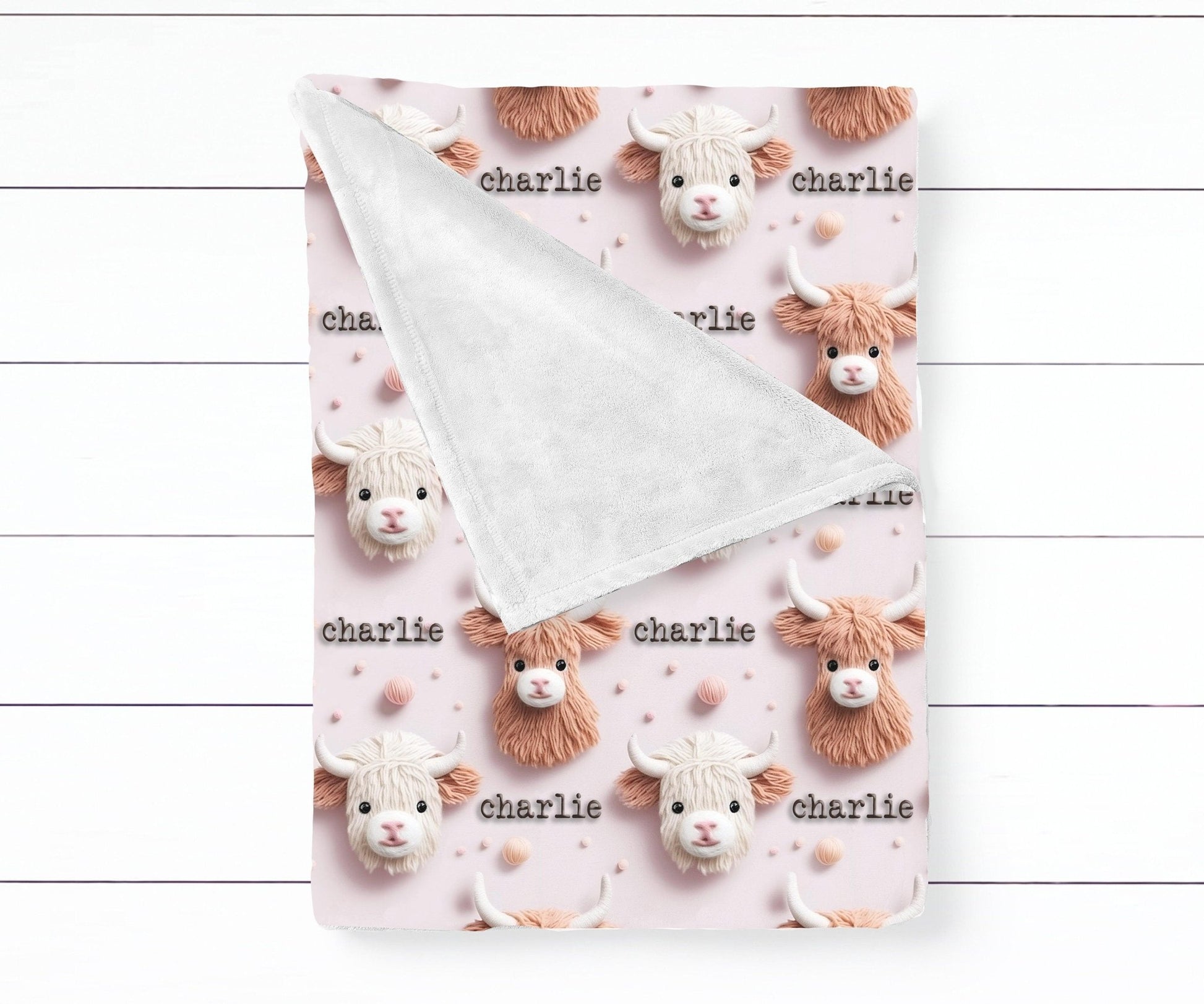 Personalized Highland Cow Baby Girl Cow Nursery Blanket Neutral Baby Blanket With Name - Squishy Cheeks