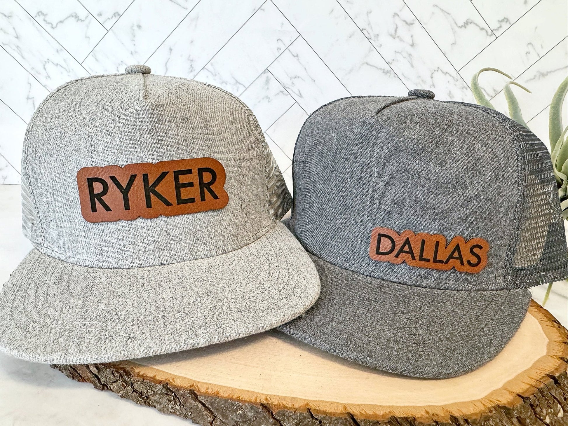 Personalized Kids Custom Hats, Leather Patch Name Hats, Infant, Toddler, Kid and Adult Sizing - Squishy Cheeks