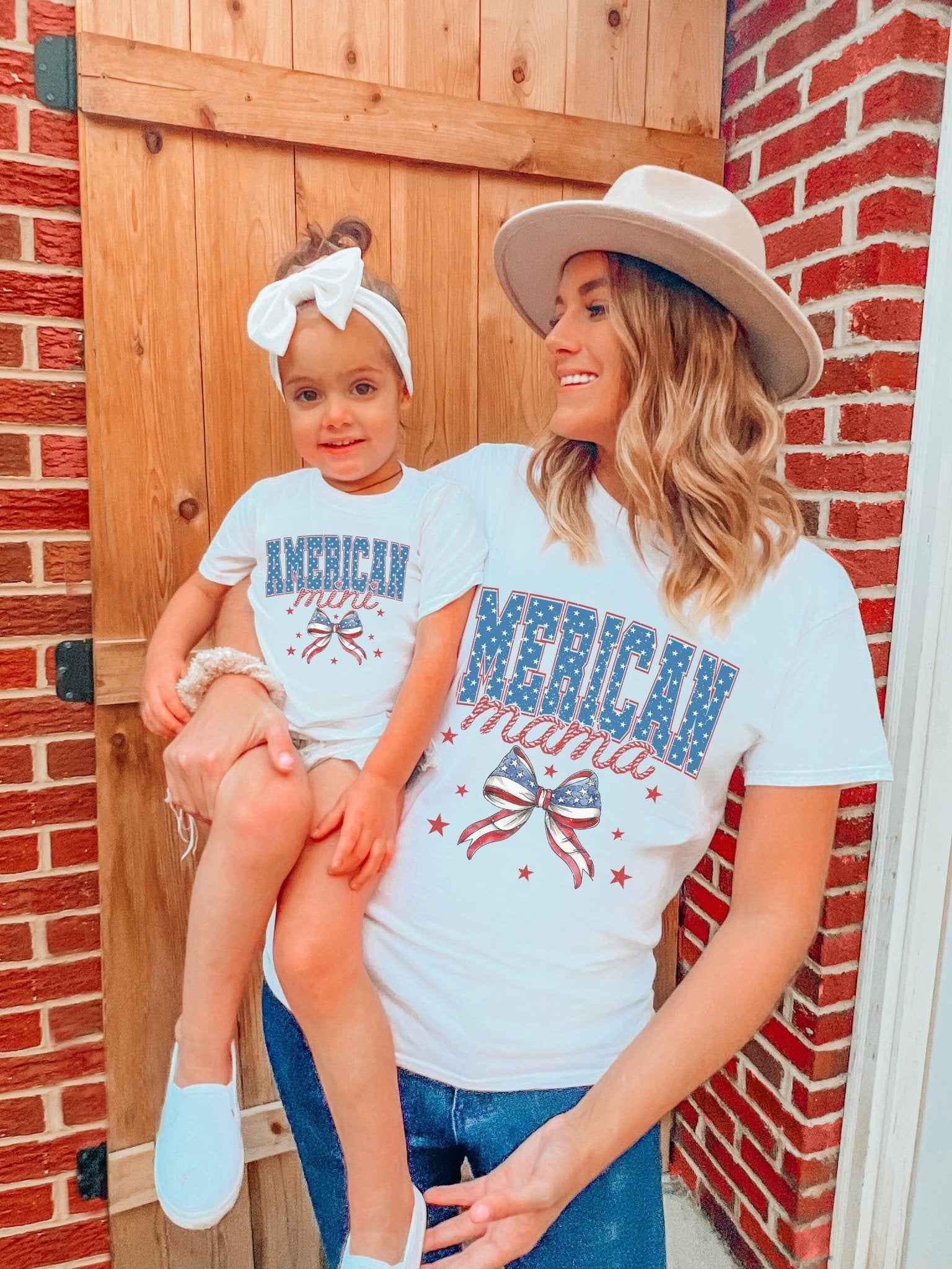 Retro American Mama Mini Mommy and Me 4th of July Patriotic Matching Shirts Set - Squishy Cheeks