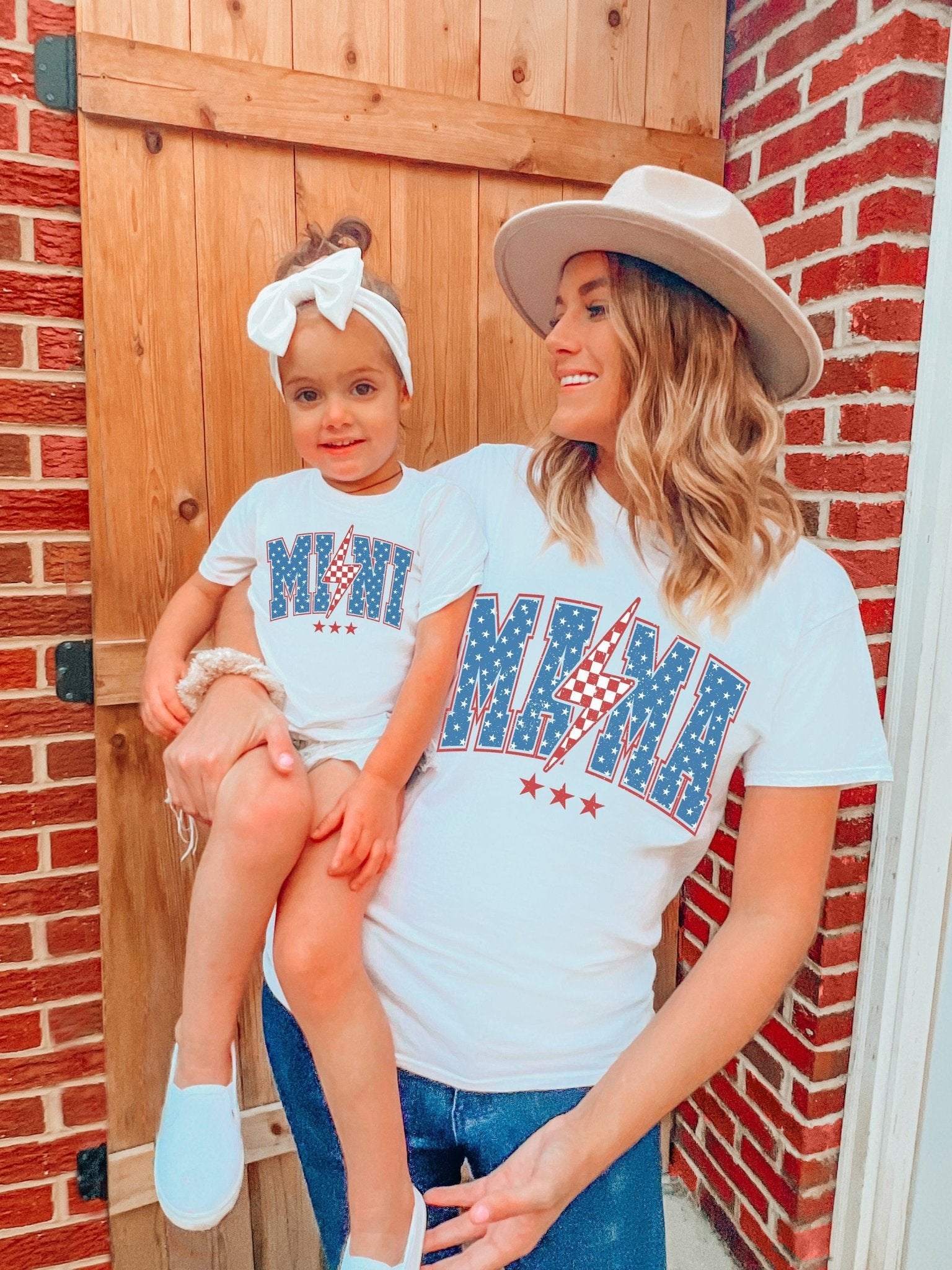 Retro Mama Mini Mommy and Me 4th of July Patriotic Matching Shirts Set - Squishy Cheeks