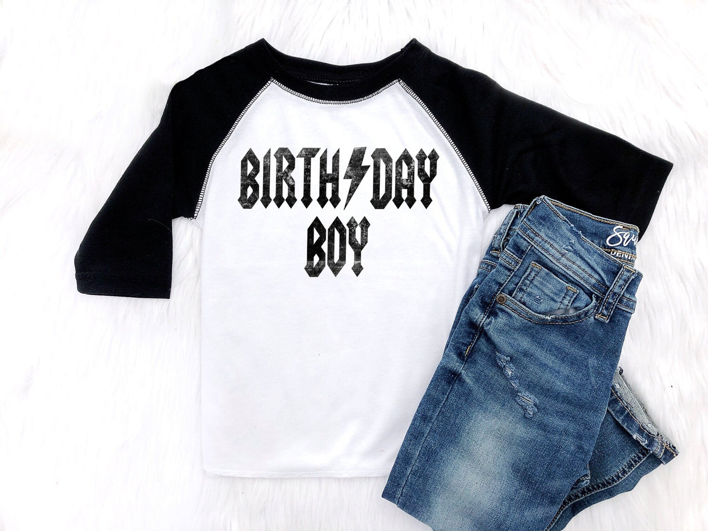 Rockin Roll Birthday Personalized Birthday Outfit Boy Guitar Rock n Roll Birthday Raglan Shirt Rockstar - Squishy Cheeks