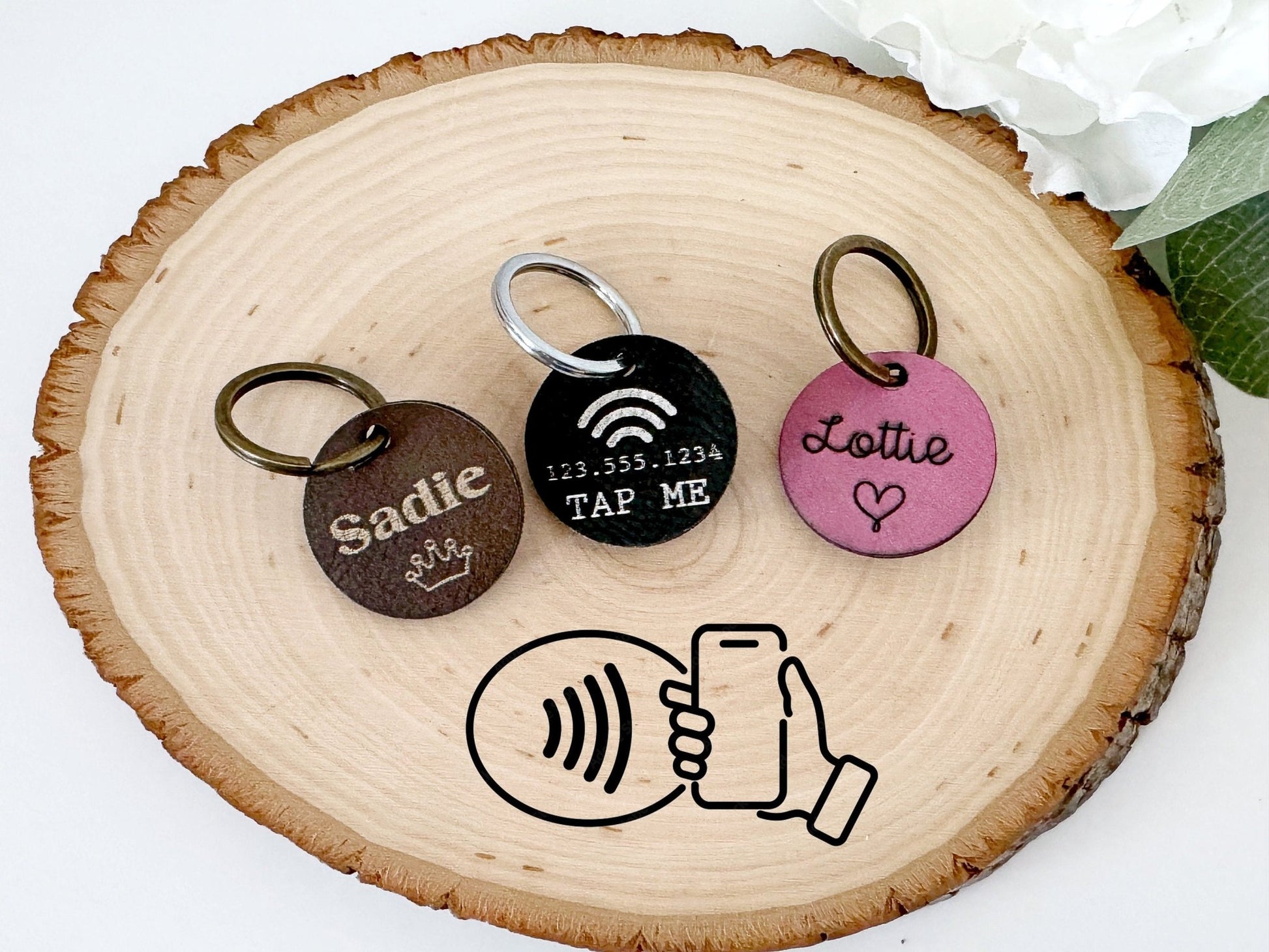 Smart Dog Tag Faux Leather Personalized Dog Tags Quiet Pet Tag Smart Cat Tag - Squishy Cheeks