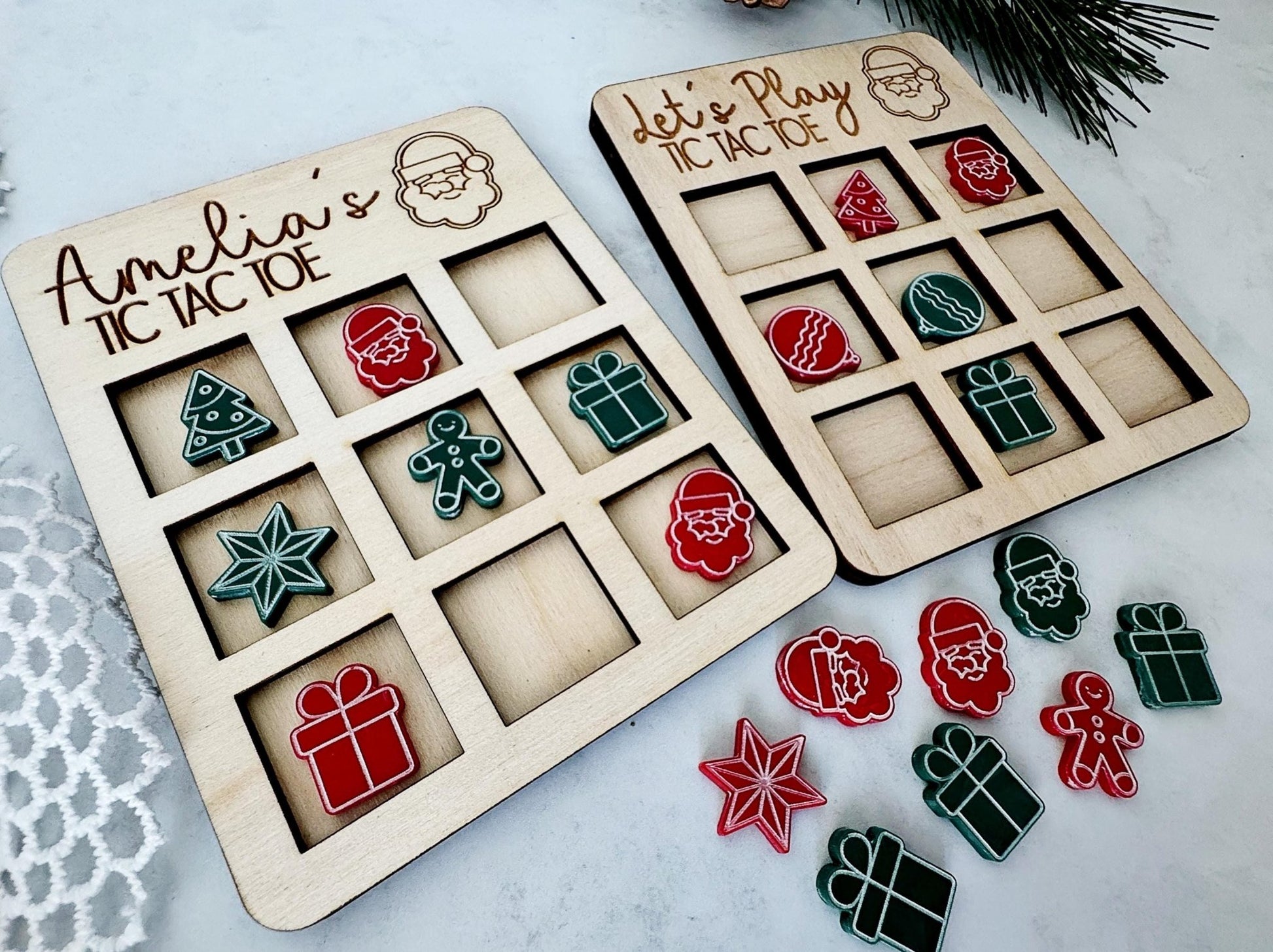 Stocking Stuffer Gift for Kids, Personalized Tic Tac Toe Boards, Christmas Game - Squishy Cheeks