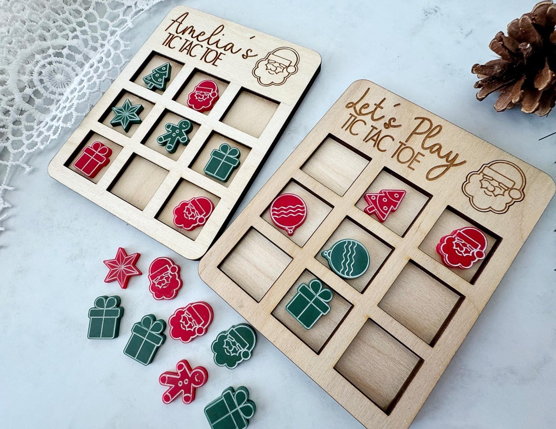 Stocking Stuffer Gift for Kids, Personalized Tic Tac Toe Boards, Christmas Game - Squishy Cheeks