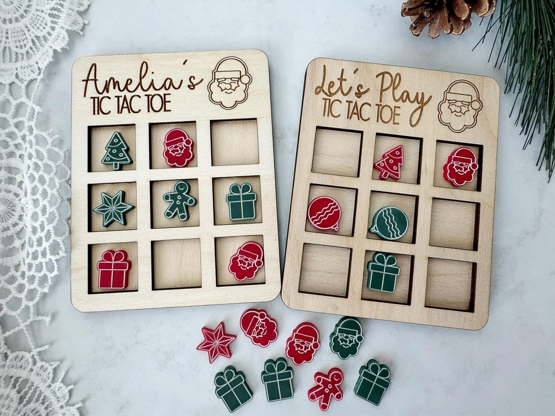 Stocking Stuffer Gift for Kids, Personalized Tic Tac Toe Boards, Christmas Game - Squishy Cheeks