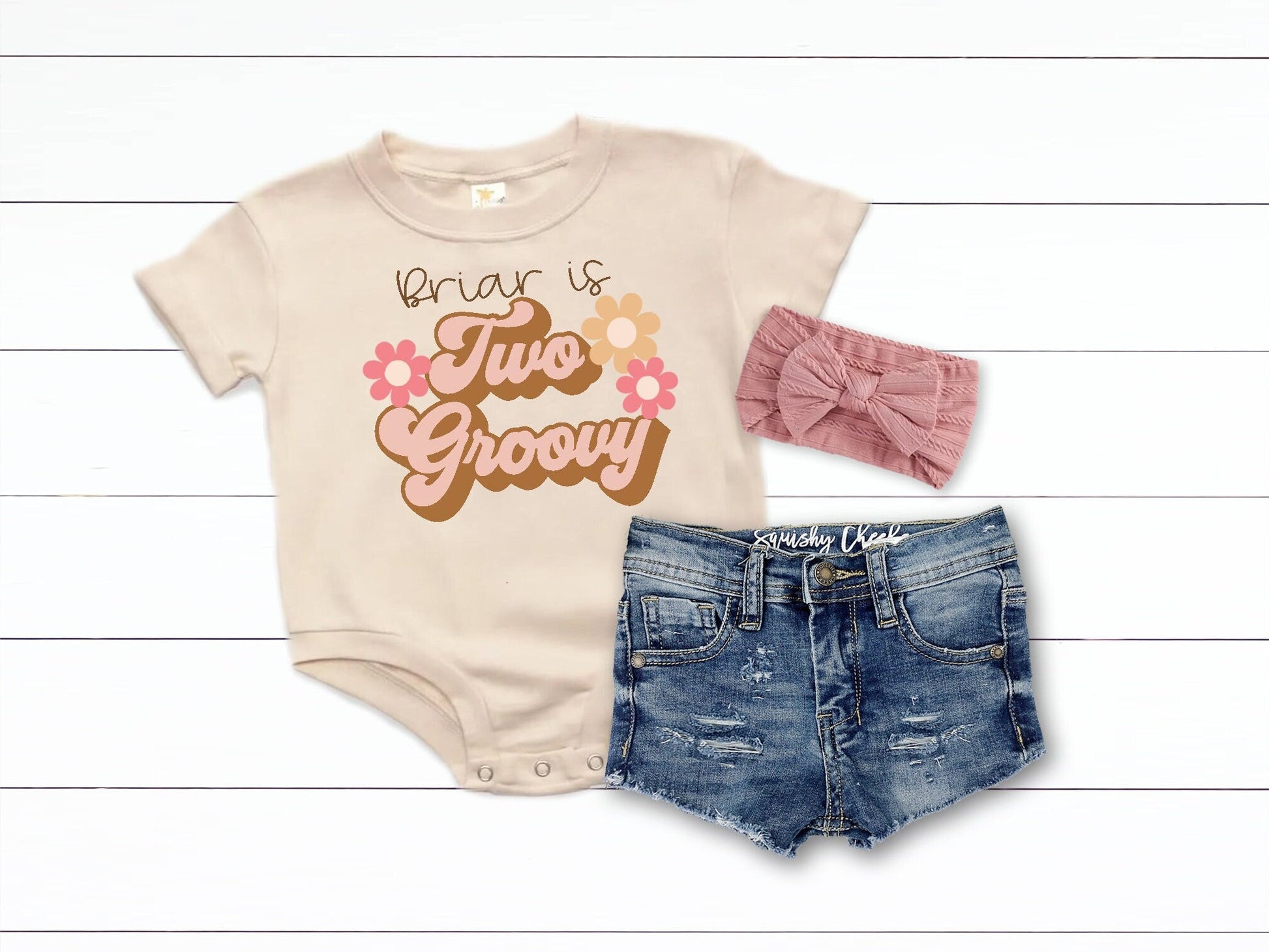 Two Groovy Birthday Shirt Personalized Boho Hippie Daisy Leotard 2nd Birthday Girl Second Birthday Shirt Rainbow Birthday Outfit - Squishy Cheeks