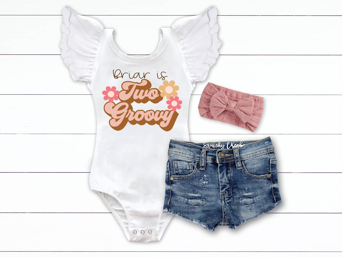 Two Groovy Birthday Shirt Personalized Boho Hippie Daisy Leotard 2nd Birthday Girl Second Birthday Shirt Rainbow Birthday Outfit - Squishy Cheeks