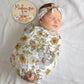 Vintage Floral Baby Girl Blanket Gift Set, Personalized Floral Baby Shower Gift Set Gown Blanket Hat Headband Sign Pillow Burp Cloth Sandals - Squishy Cheeks