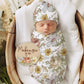 Vintage Floral Baby Girl Blanket Gift Set, Personalized Floral Baby Shower Gift Set Gown Blanket Hat Headband Sign Pillow Burp Cloth Sandals - Squishy Cheeks