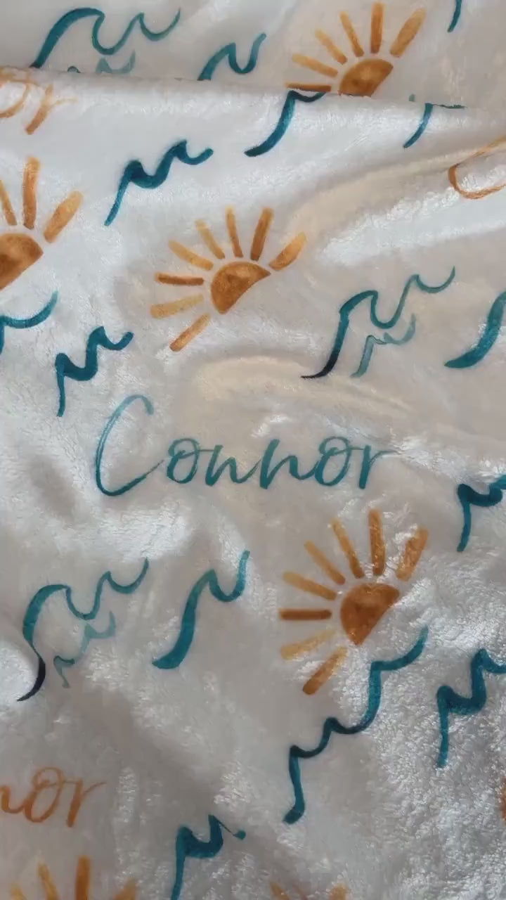 Sun and Wave Swaddle Summer Unisex Baby Blanket Personalized Sun Blanket Sun Nursery Baby Boy Blanket Baby Shower Gift Receiving Blanket