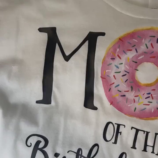 Donut Mom Shirt Personalized Matching Mommy and Me Top Mom First Birthday Shirt Scoop Neck Dolman Rose Gold Pink Shirt