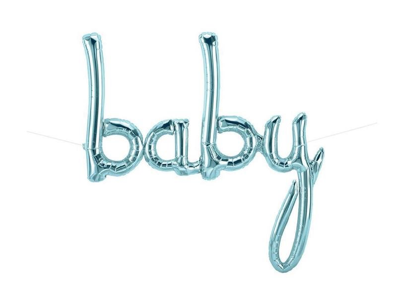 34" Blue Baby Script Balloon - Squishy Cheeks