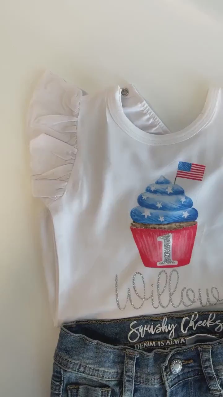 4th of July Birthday Outfit Patriotic 1st Birthday Outfit Red White Blue Baby Girl July 4th Outfit Patriotic Distressed Denim
