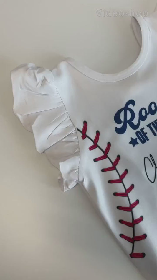 Girl's Rookie of the Year Signature Baseball Outfit Bow Back Leotard Distressed Denim Baseball Birthday