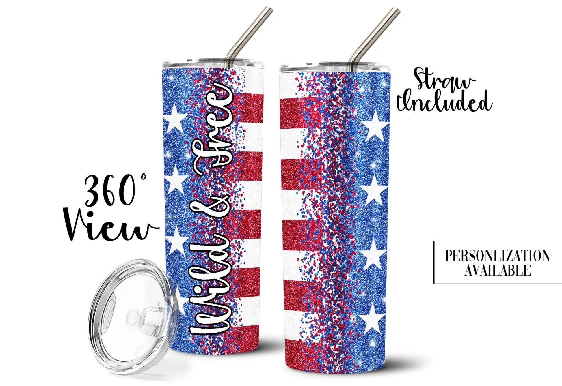 4th of July Patriotic FAUX glitter Water Tumbler - Squishy Cheeks