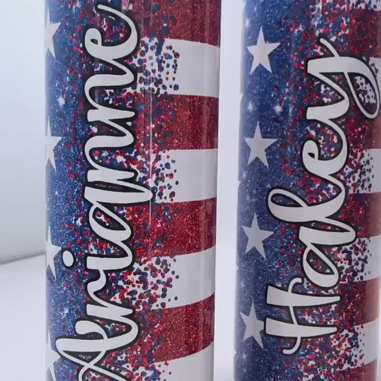 4th of July Tumbler Patriotic FAUX glitter Water Tumbler Wild & Free Personalized Tumbler Stainless Steel Tumbler Stainless Steel Straw 20oz