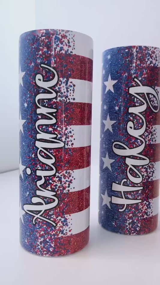4th of July Tumbler Patriotic FAUX glitter Water Tumbler Wild & Free Personalized Tumbler Stainless Steel Tumbler Stainless Steel Straw 20oz