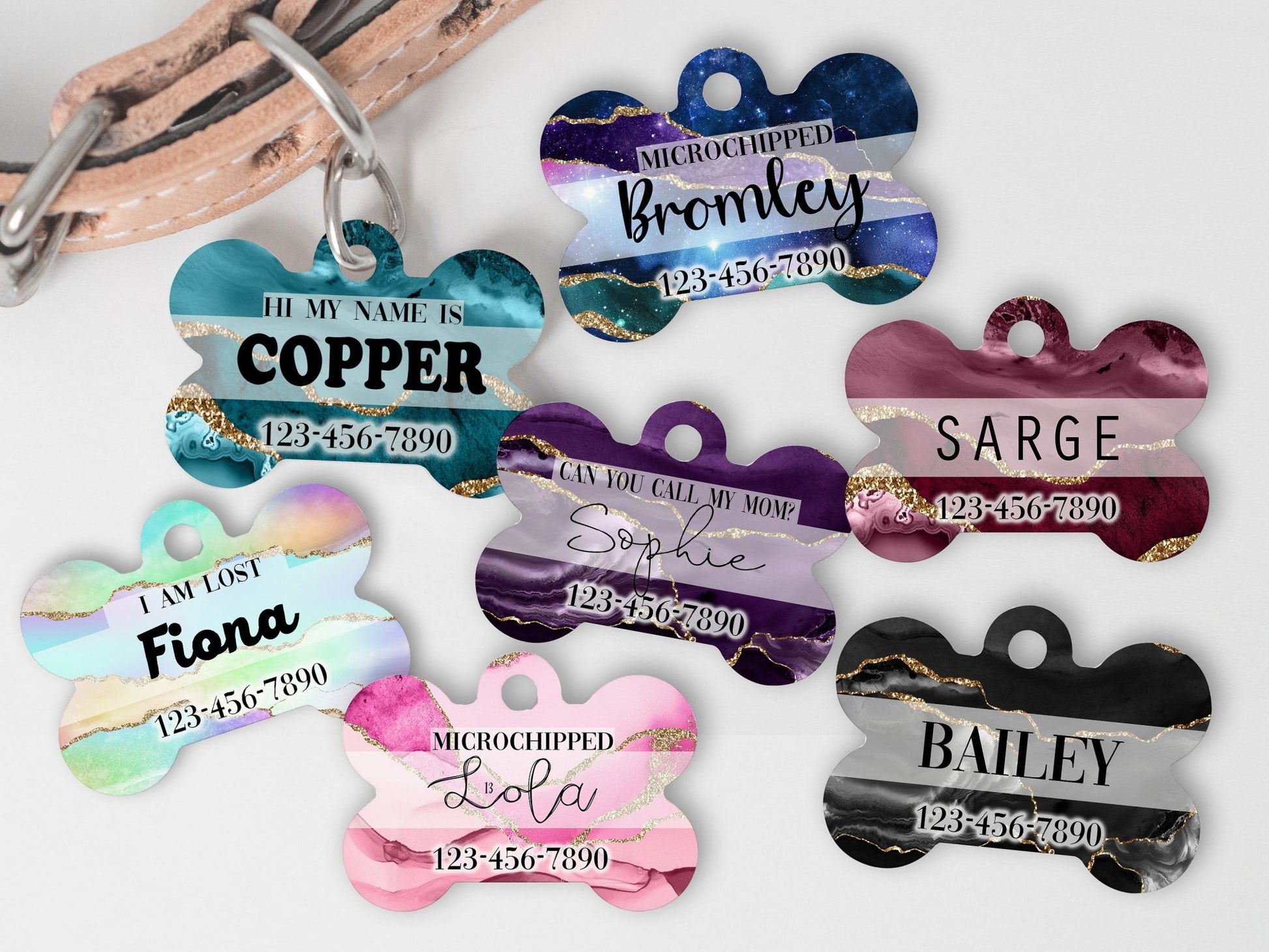 Agate Dog Tags Personalized Dog Tag Funny Custom Dog ID Tag with Name and Number - Squishy Cheeks
