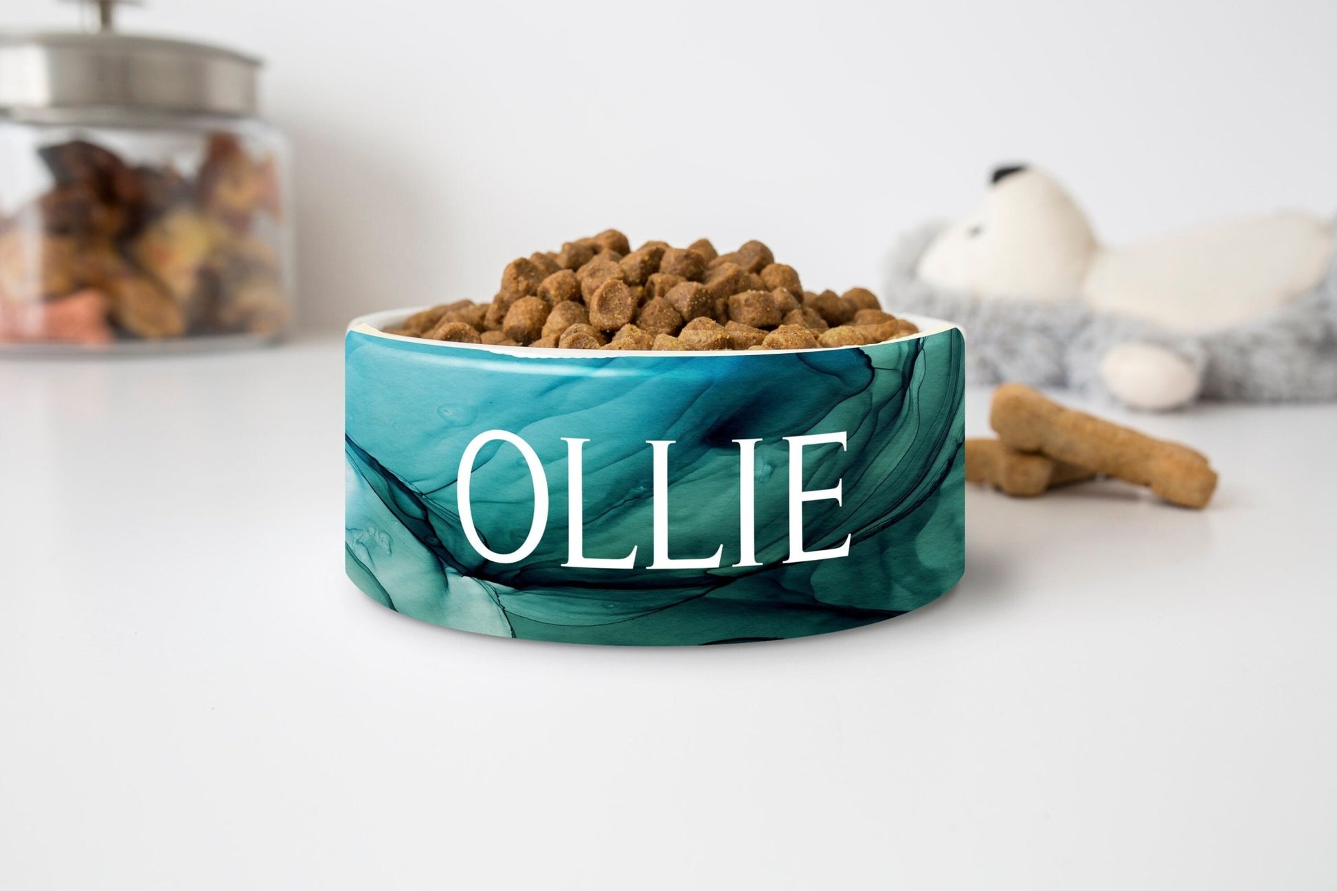 Alcohol Watercolor Ink Custom Dog Bowls Personalized Dog Bowl Cat Pet with Name Gift for Pet Food Bowl Water Bowl Ceramic 6" or 7" - Squishy Cheeks