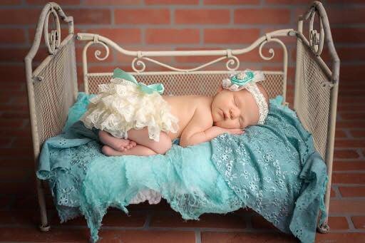 Aqua Vintage Lace Baby Bloomers and Headband - Squishy Cheeks