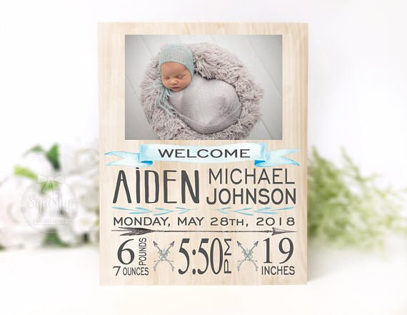 Baby Boy Birth Stat Photo Plaque - Squishy Cheeks