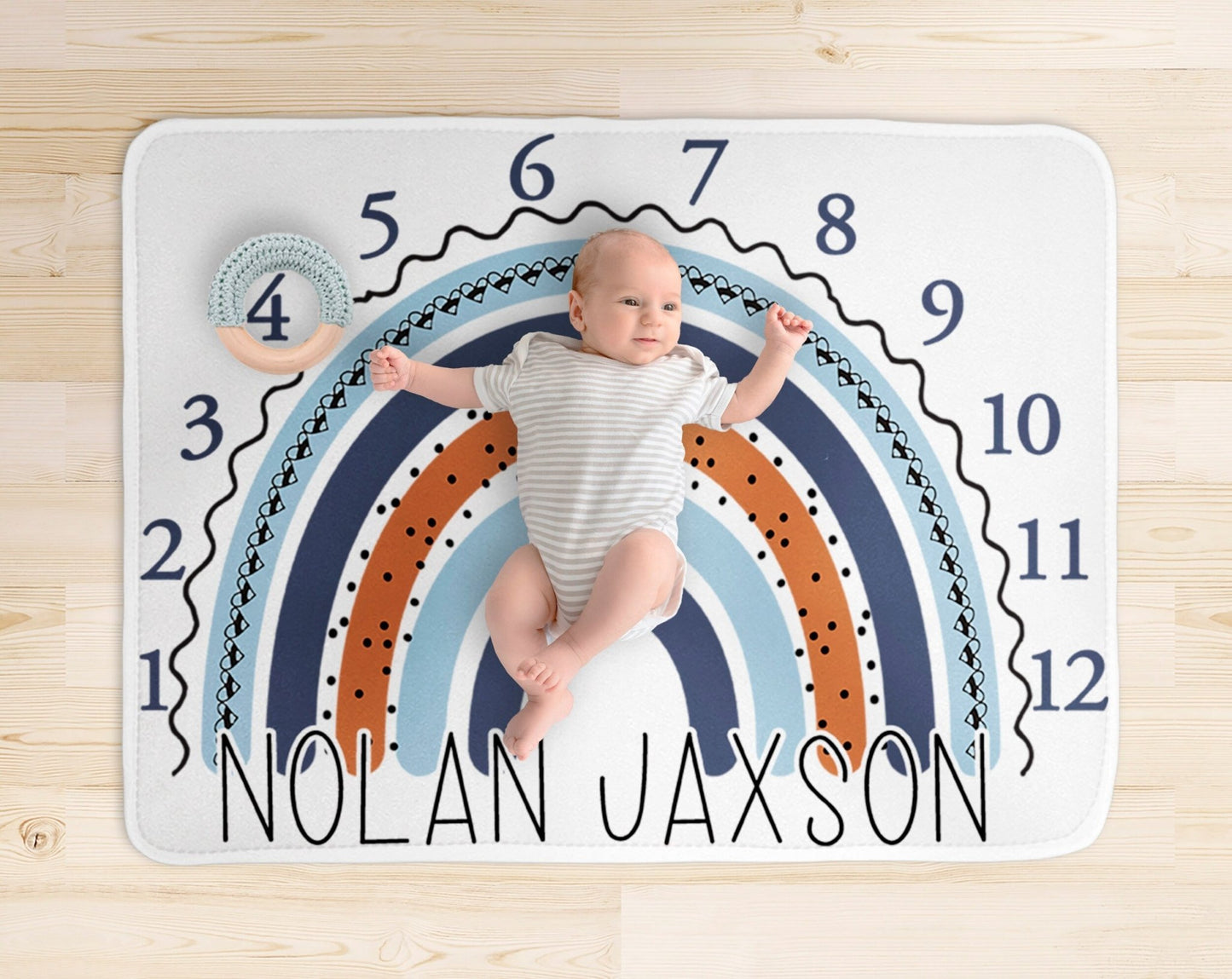 Baby Boy Blue Rainbow Monthly Milestone Blanket Personalized Month Blanket Photo Blanket Baby Blanket with Name Baby Photo Prop - Squishy Cheeks