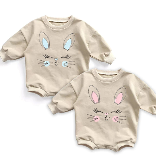 Baby Easter Bunny Romper Bunny Face Onesie® - Squishy Cheeks