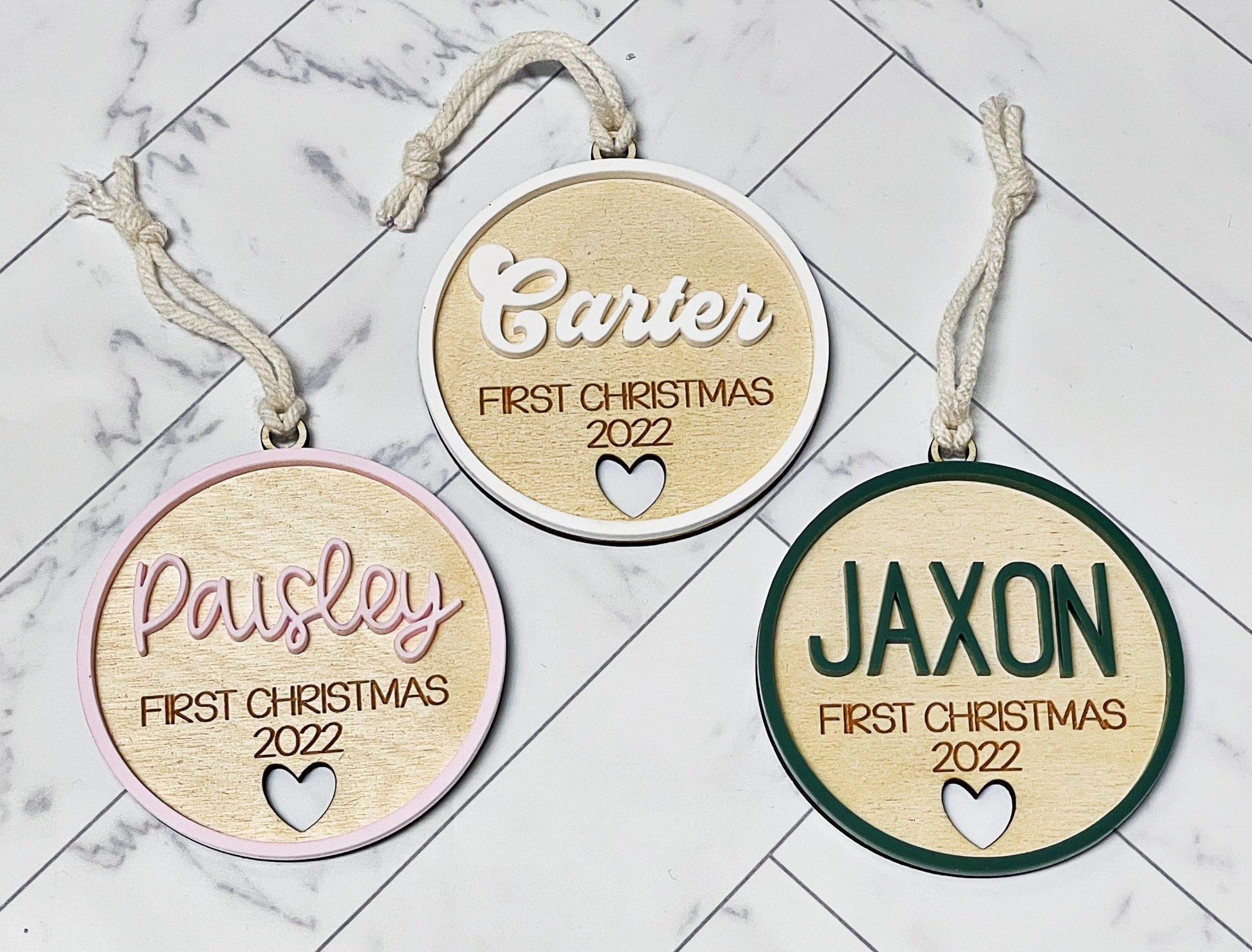Baby First Christmas Ornament Personalized 1st Christmas Gift Baby Girl Baby Boy Wood Ornament - Squishy Cheeks